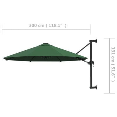 vidaXL Wall-Mounted Garden Parasol with Metal Pole 300 cm Green