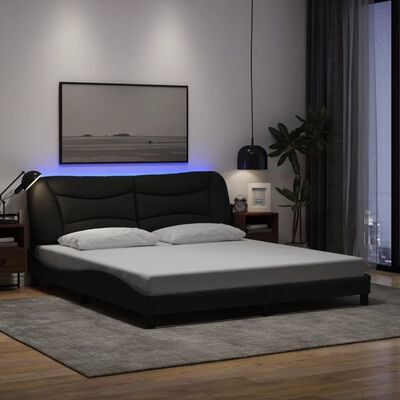 vidaXL Bed Frame with LED without Mattress Black 183x203 cm King Fabric