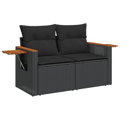 vidaXL 3 Piece Garden Sofa Set with Cushions Black Poly Rattan