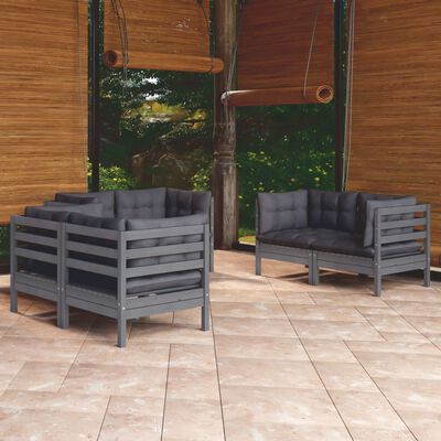 vidaXL 6 Piece Garden Lounge Set with Cushions Solid Pinewood