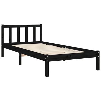 vidaXL Bed Frame with Headboard Black Single Solid Wood