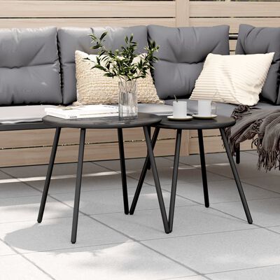 vidaXL Garden Coffee Tables 2 pcs Round Black Powder-coated Steel