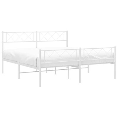 vidaXL Metal Bed Frame without Mattress with Footboard White 150x200 cm King Size