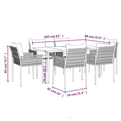 vidaXL 7 Piece Garden Dining Set with Cushions Poly Rattan and Steel