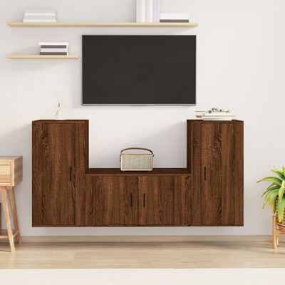 vidaXL 3 Piece TV Cabinet Set Brown Oak Engineered Wood