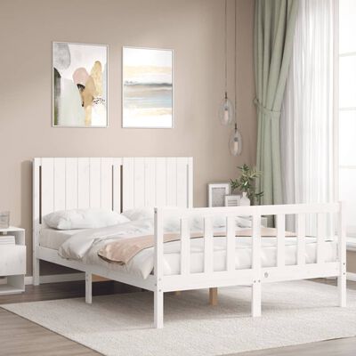 vidaXL Bed Frame with Headboard White Double Solid Wood