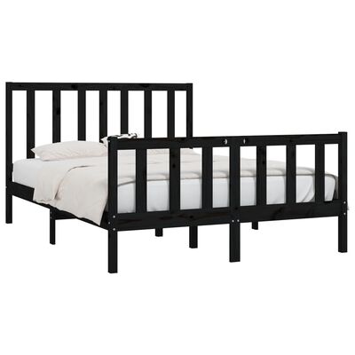 vidaXL Bed Frame without Mattress Black 135x190 cm Double Solid Wood