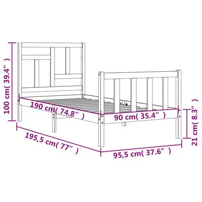 vidaXL Bed Frame with Headboard Single Solid Wood