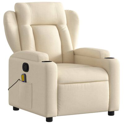 vidaXL Massage Recliner Chair Cream Fabric