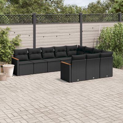 vidaXL 10 Piece Garden Sofa Set with Cushions Black Poly Rattan