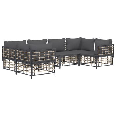 vidaXL 6 Piece Garden Lounge Set with Cushions Anthracite Poly Rattan