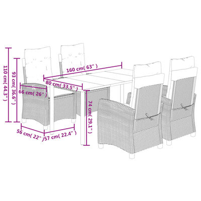 vidaXL 5 Piece Garden Dining Set with Cushions Grey Poly Rattan