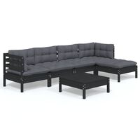 vidaXL 6 Piece Garden Lounge Set with Cushions Black Pinewood