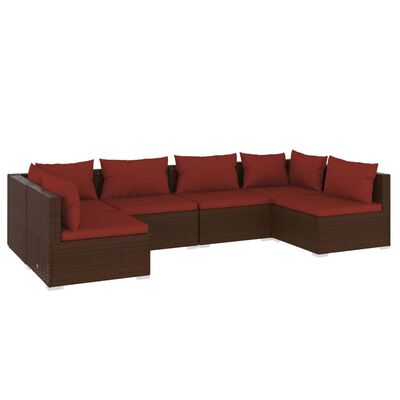 vidaXL 6 Piece Garden Lounge Set with Cushions Poly Rattan Brown