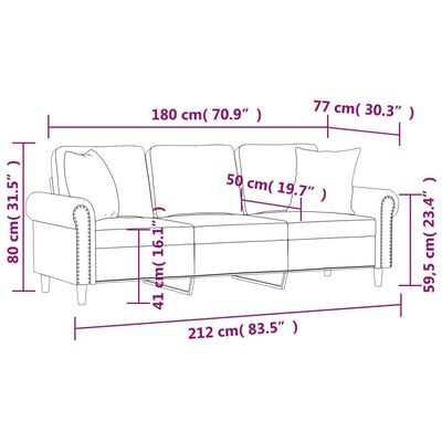 vidaXL 3-Seater Sofa with Pillows&Cushions Dark Grey 180 cm Velvet