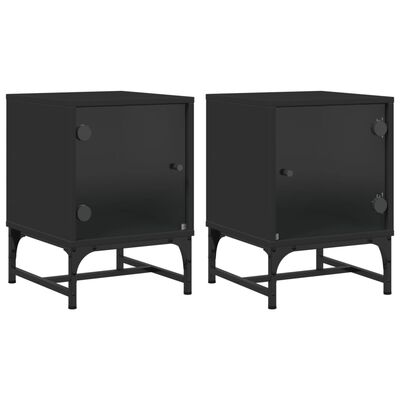 vidaXL Bedside Cabinets with Glass Doors 2 pcs Black 35x37x50 cm