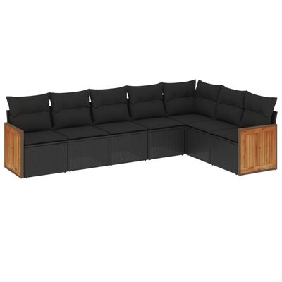 vidaXL 7 Piece Garden Sofa Set with Cushions Black Poly Rattan