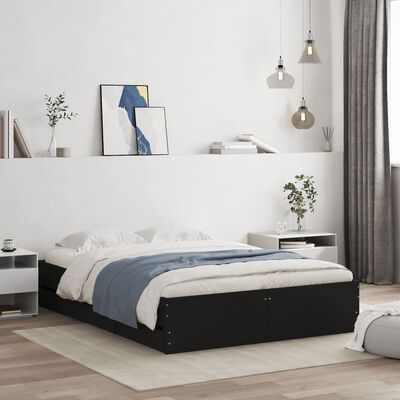 vidaXL Bed Frame with Drawers without Mattress Black 135x190 cm Double