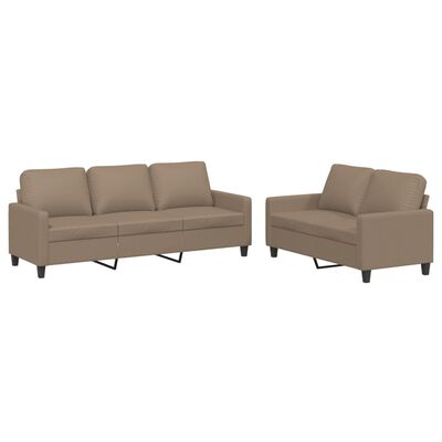 vidaXL 2 Piece Sofa Set with Cushions Cappuccino Faux Leather