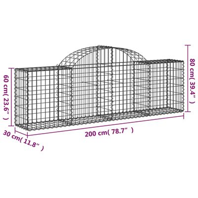 vidaXL Arched Gabion Basket 200x30x60/80 cm Galvanised Iron