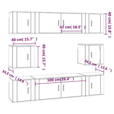 vidaXL 8 Piece TV Cabinet Set Grey Sonoma Engineered Wood