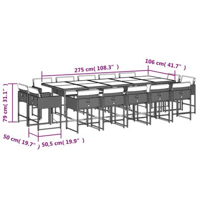 vidaXL 15 Piece Garden Dining Set with Cushions Mix Beige Poly Rattan