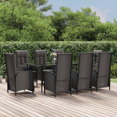 vidaXL 9 Piece Garden Dining Set with Cushions Black Poly Rattan