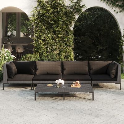 vidaXL 5 Piece Garden Lounge Set with Cushions Poly Rattan Dark Grey