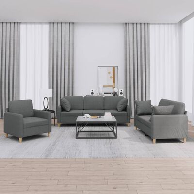 vidaXL 3 Piece Sofa Set with Pillows Dark Grey Fabric