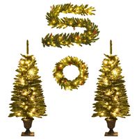 vidaXL Artificial Christmas Trees 2 pcs with Wreath, Garland and LEDs