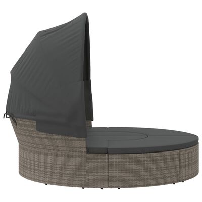 vidaXL Outdoor Lounge Bed with Canopy and Cushions Grey Poly Rattan