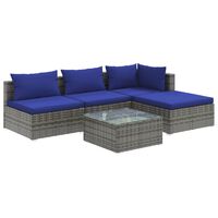 vidaXL 5 Piece Garden Lounge Set with Cushions Poly Rattan Grey