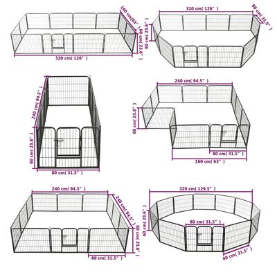 vidaXL Dog Playpen 12 Panels Steel 80x60 cm Black