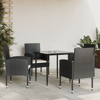 vidaXL 5 Piece Garden Dining Set Black Poly Rattan and Steel