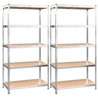 vidaXL 5-Layer Shelves 2 pcs Silver Steel&Engineered Wood