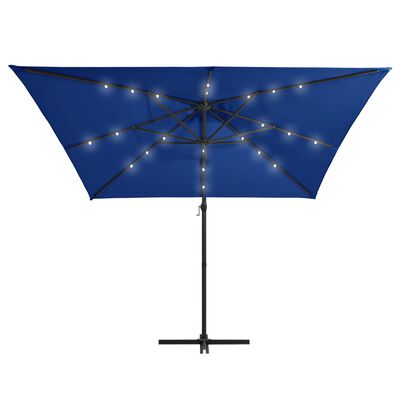 vidaXL Cantilever Garden Parasol with LED lights and Steel Pole 250x250 cm Azure Blue