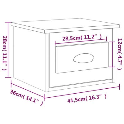 vidaXL Wall-mounted Bedside Cabinet Sonoma Oak 41.5x36x28cm