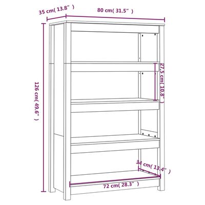 vidaXL Book Cabinet 80x35x126 cm Solid Wood Pine