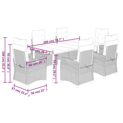 vidaXL 7 Piece Garden Dining Set with Cushions Grey Poly Rattan