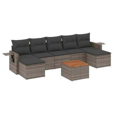 vidaXL 8 Piece Garden Sofa Set with Cushions Grey Poly Rattan