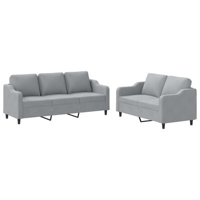 vidaXL 2 Piece Sofa Set with Cushions Light Grey Fabric