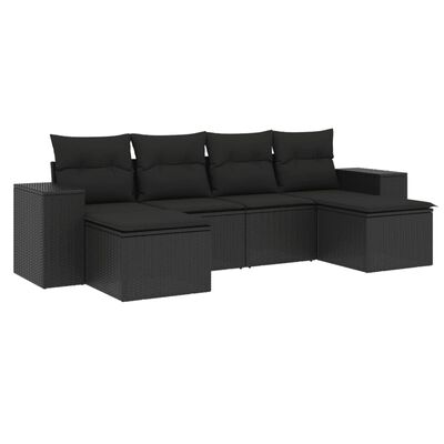 vidaXL 6 Piece Garden Sofa Set with Cushions Black Poly Rattan