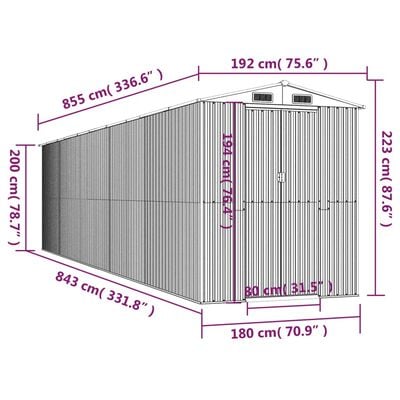 vidaXL Garden Shed Light Brown 192x855x223 cm Galvanised Steel