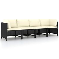 vidaXL 4-Seater Garden Sofa with Cushions Black Poly Rattan