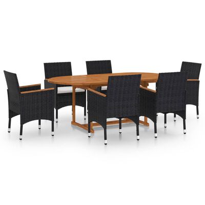 vidaXL 7 Piece Garden Dining Set Poly Rattan Black