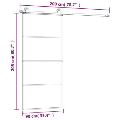 vidaXL Sliding Door with Hardware Set 90x205 cm ESG Glass&Aluminium