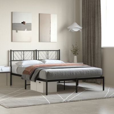 vidaXL Metal Bed Frame without Mattress with Headboard Black 150x200 cm King Size