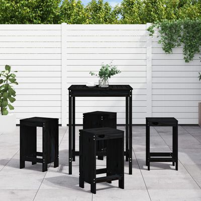 vidaXL 5 Piece Garden Bar Set Black Solid Wood Pine