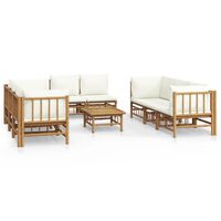 vidaXL 9 Piece Garden Lounge Set with Cream White Cushions Bamboo