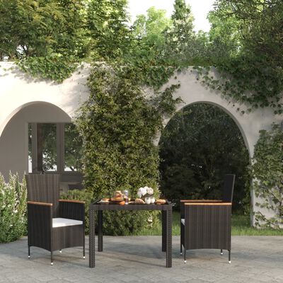 vidaXL 3 Piece Outdoor Dining Set with Cushions Poly Rattan Black